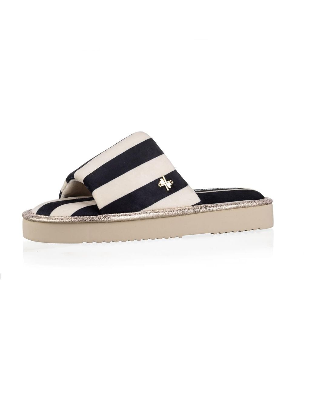 Laines London Blue Neutrals Flatform Stripe Open Toe Slippers