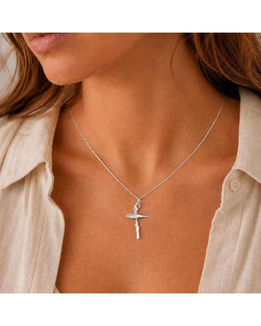 Mother Nature Jewelry Metallic Cross Necklace, Handmade Leaf Pendant