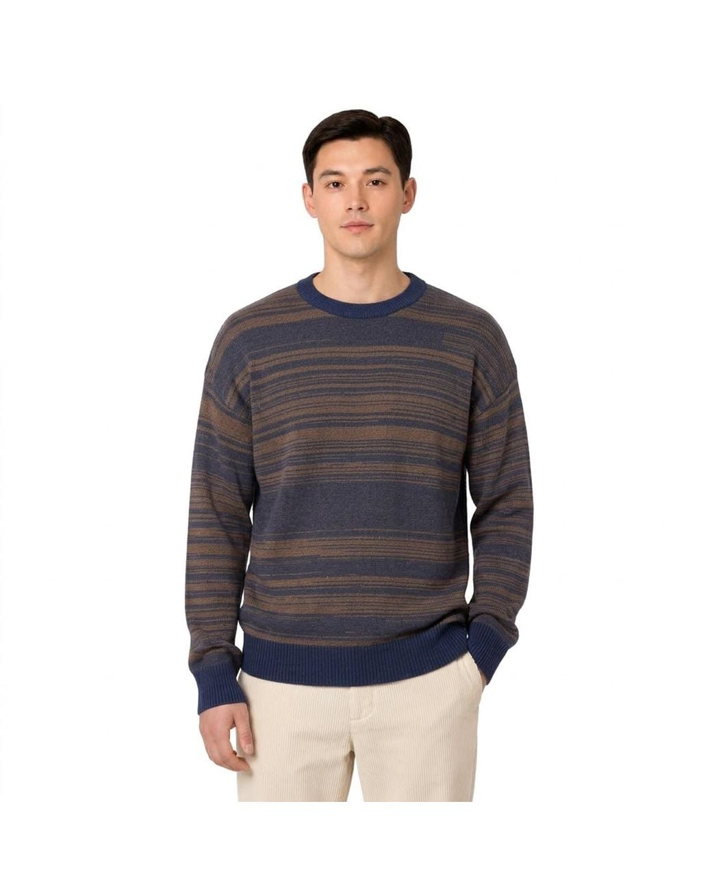 SEREN LONDON Blue Stripe Crewneck Wool Jumper – for men