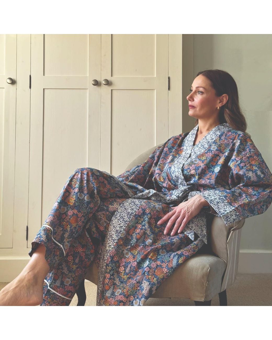 Lime Tree Design Gray Long Kimono Robe Lilac Ciara