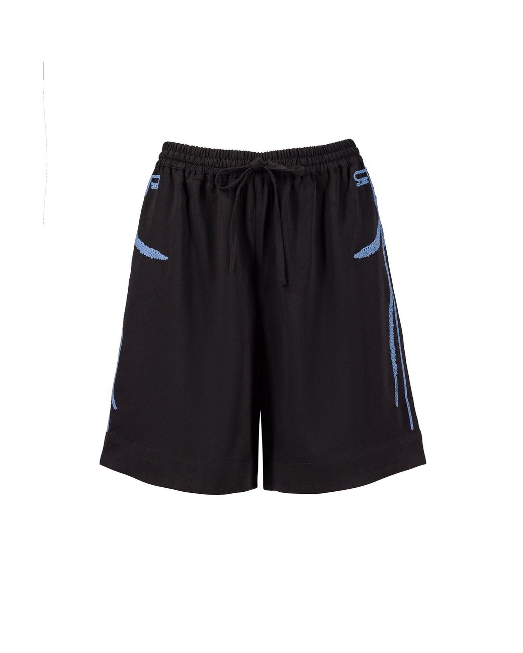 Lendrop Studios Black Leiko Crepe Long Embroidered Shorts