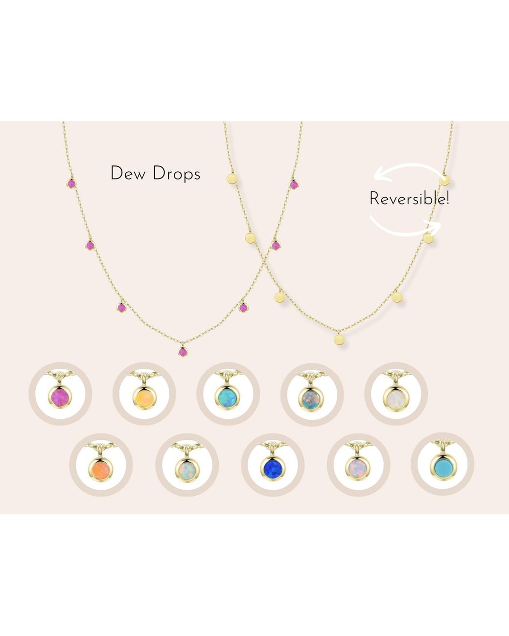 KAMARIA Metallic Opal Dew Drops Reversible Layering Necklace