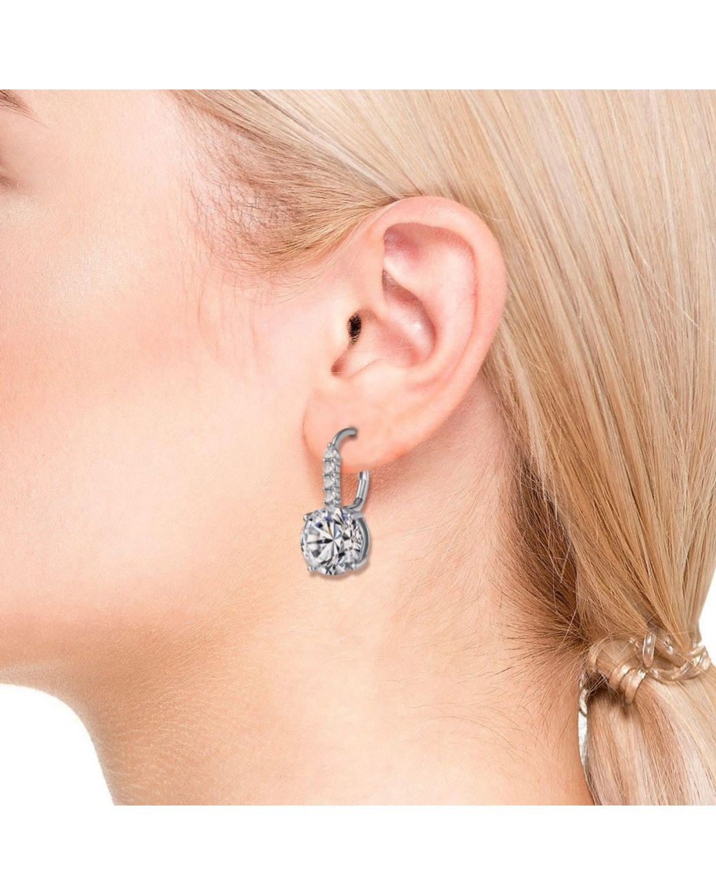 Genevive Jewelry White Rachel Glauber Plated Cubic Zirconia Hinge Back Earrings