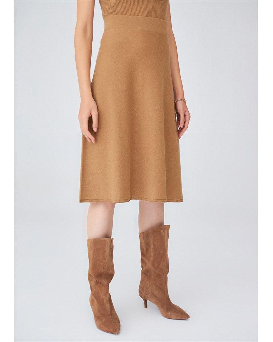 Peraluna Brown Casual Cashmere Blend Knitwear Midi Flare Skirt