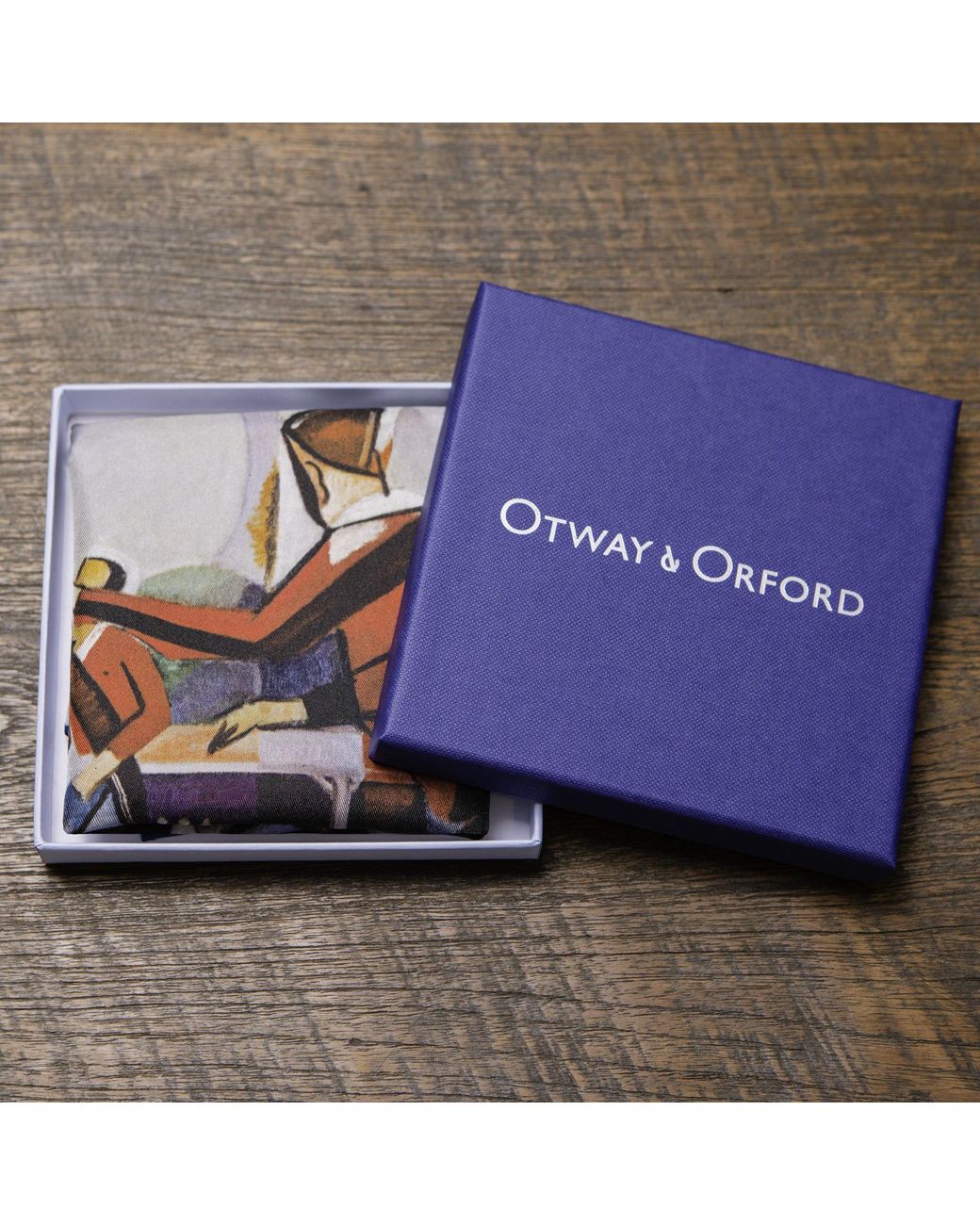 Otway & Orford Blue 'The Rugby Football Match' Silk Pocket Square. Full-Size for men