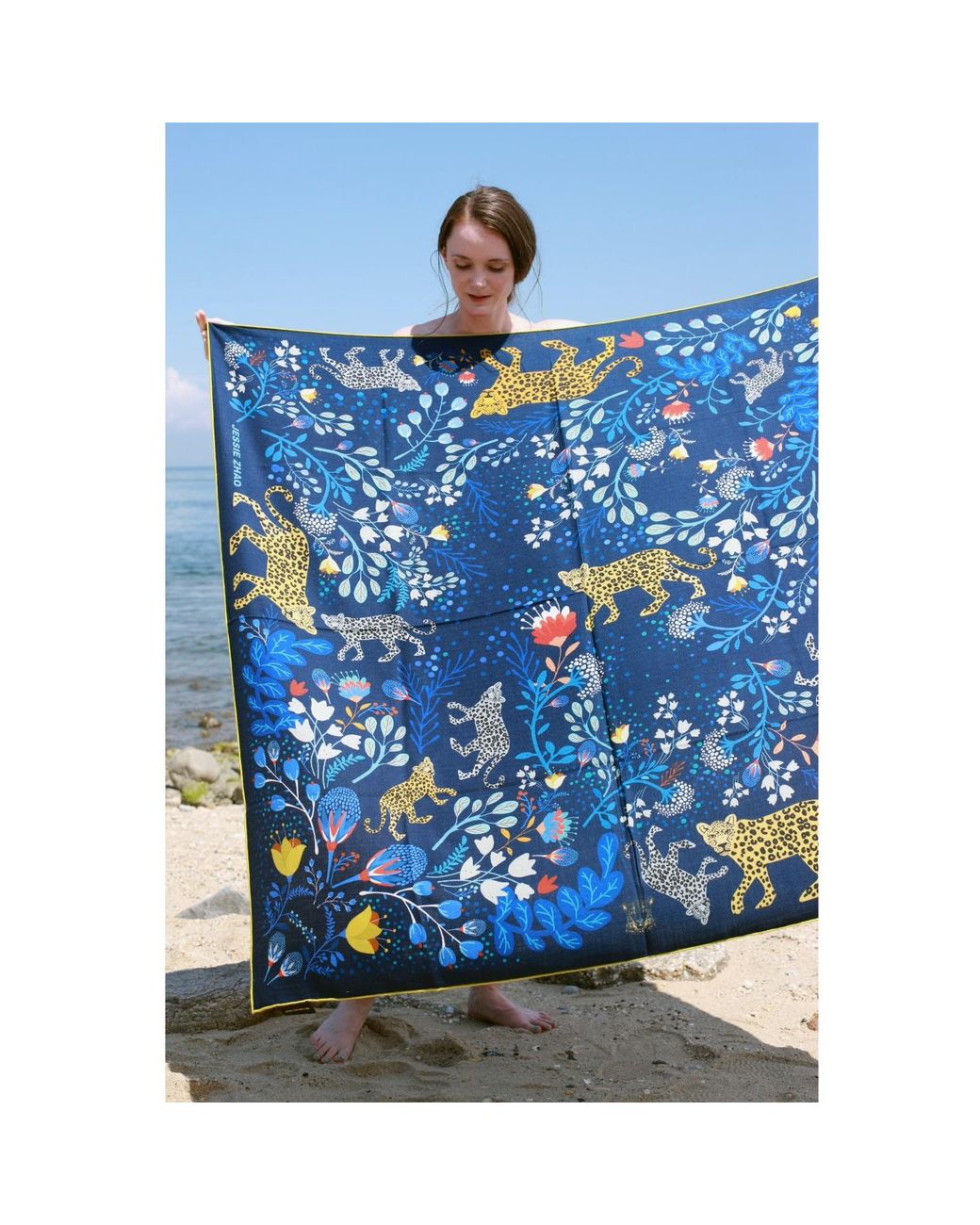 Jessie Zhao New York Blue Double Sided Wool Silk Shawl Of Amazon Rainforest Journey