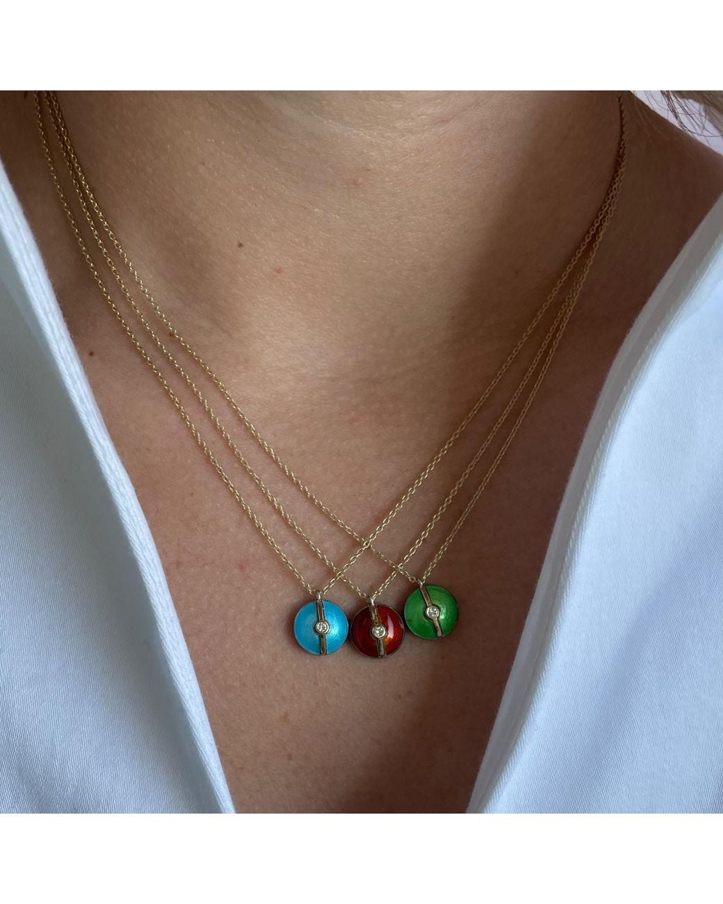 Ecce | Artisan Diamonds Metallic Enamelled Mini Diamond Buttons 14K Solid Necklace