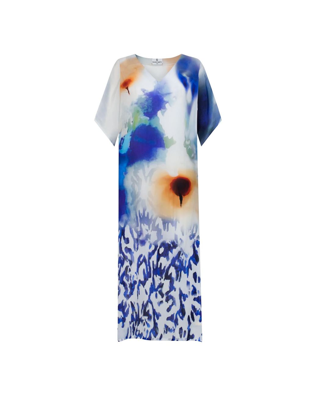 DHARA SHETH DUBAI Blue Ciel & Sand Long Kaftan Dress With Side Slits