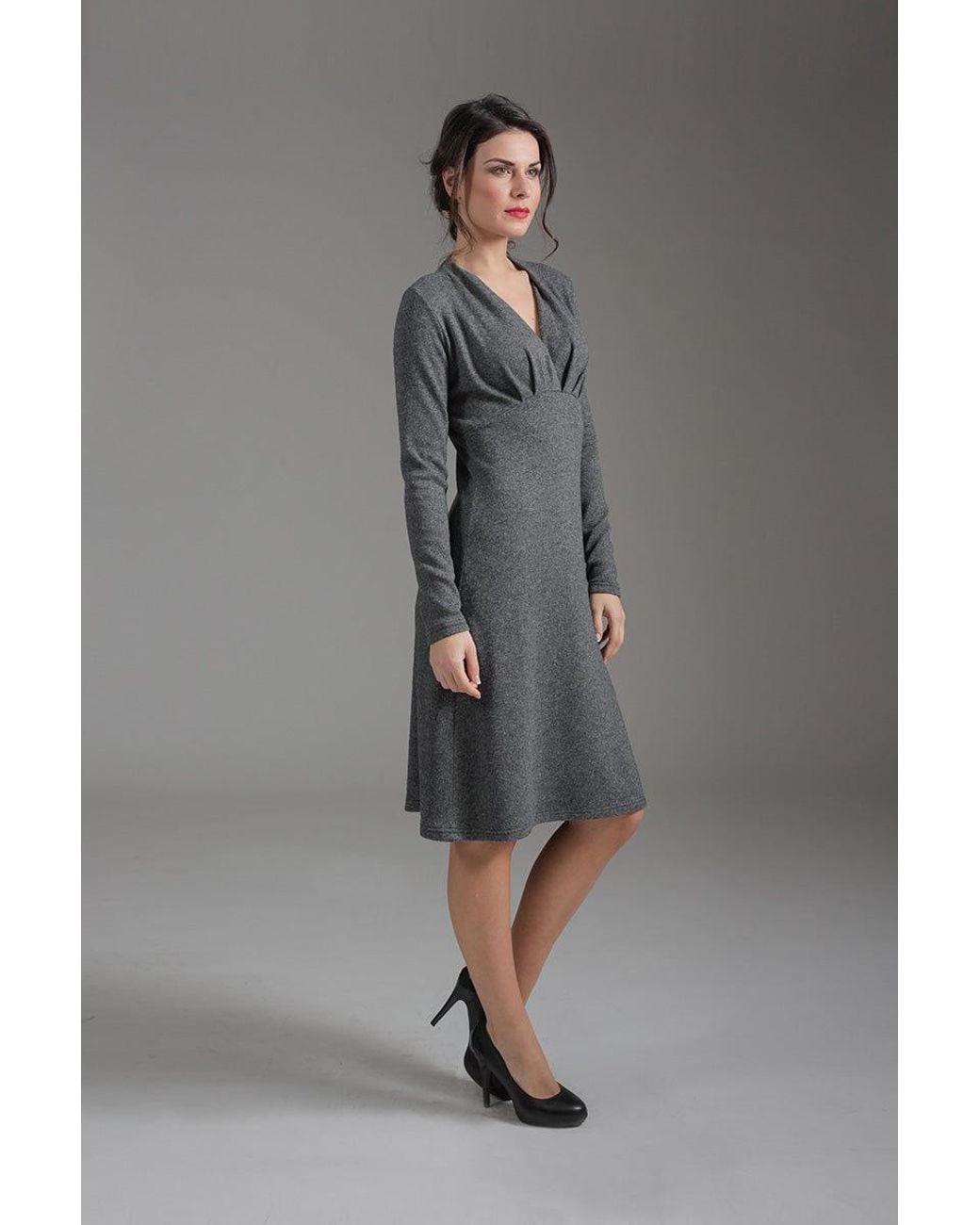 Conquista Gray Long Sleeve Empire Line Dress