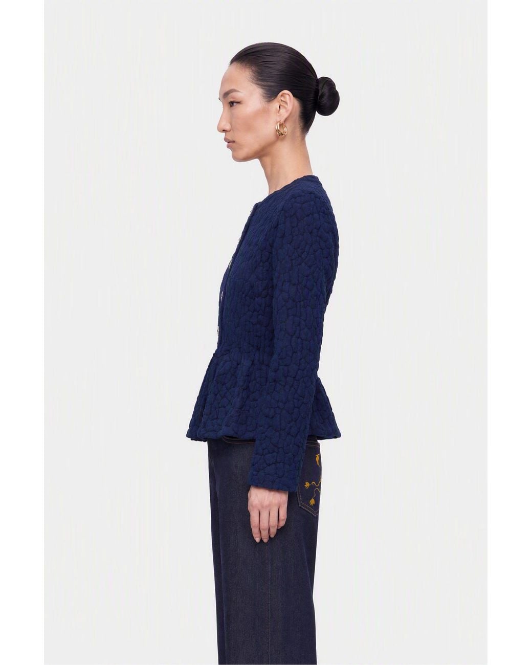 Nocturne Blue Textured Knit Peplum Cardigan