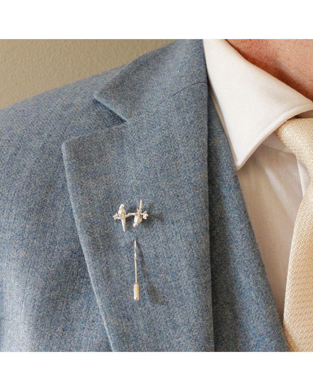 Lee Renee Metallic Parakeet Tie Pin – Two Friends On A Branch – for men