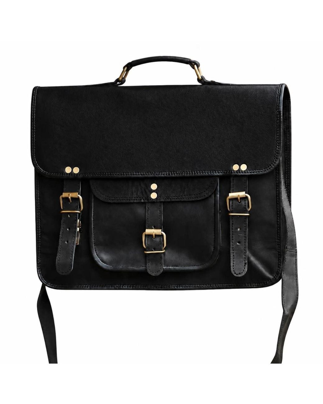 VIDA VIDA Black Leather Satchel Laptop Bag for men
