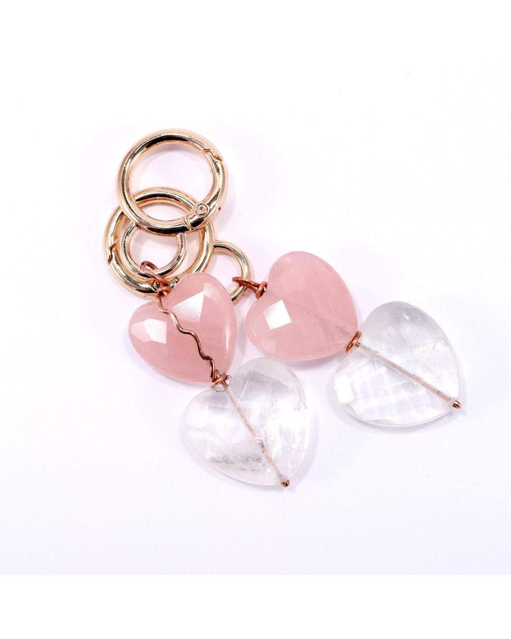 Mineralgems•Studio Pink Rose Quartz & Clear Quartz Bag Charm