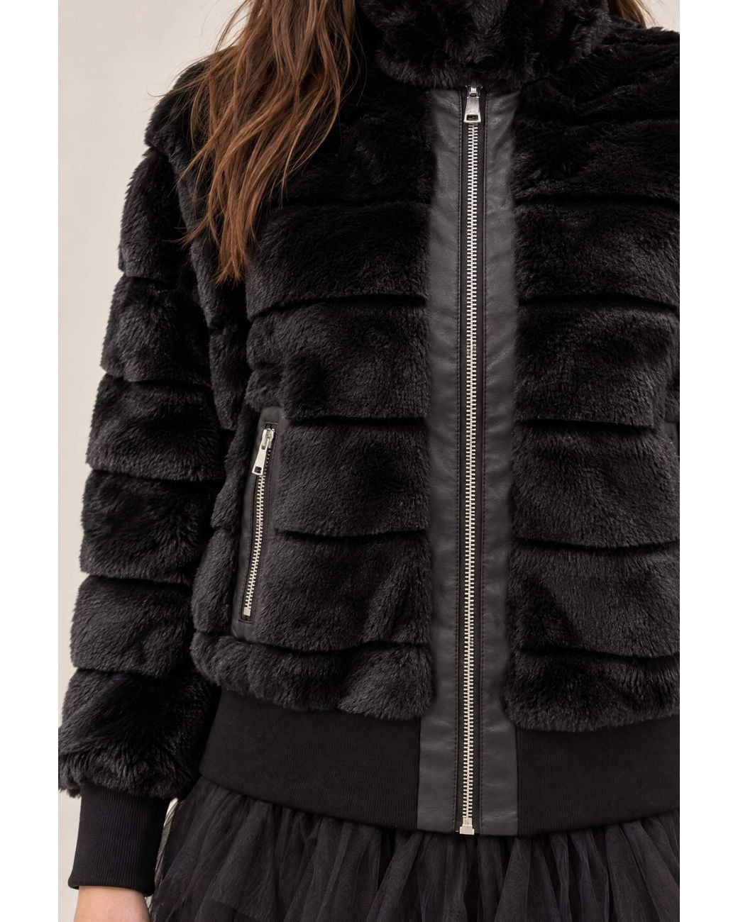 James Lakeland Black Panelled Faux Fur Jacket