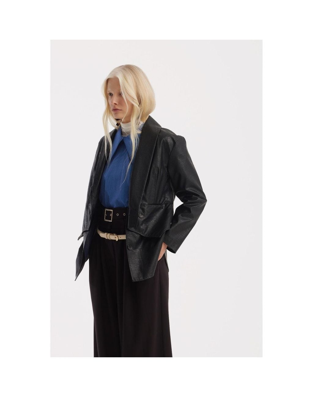 Julia Allert Blue Designer Plaid Puff Sleeve Blouse –