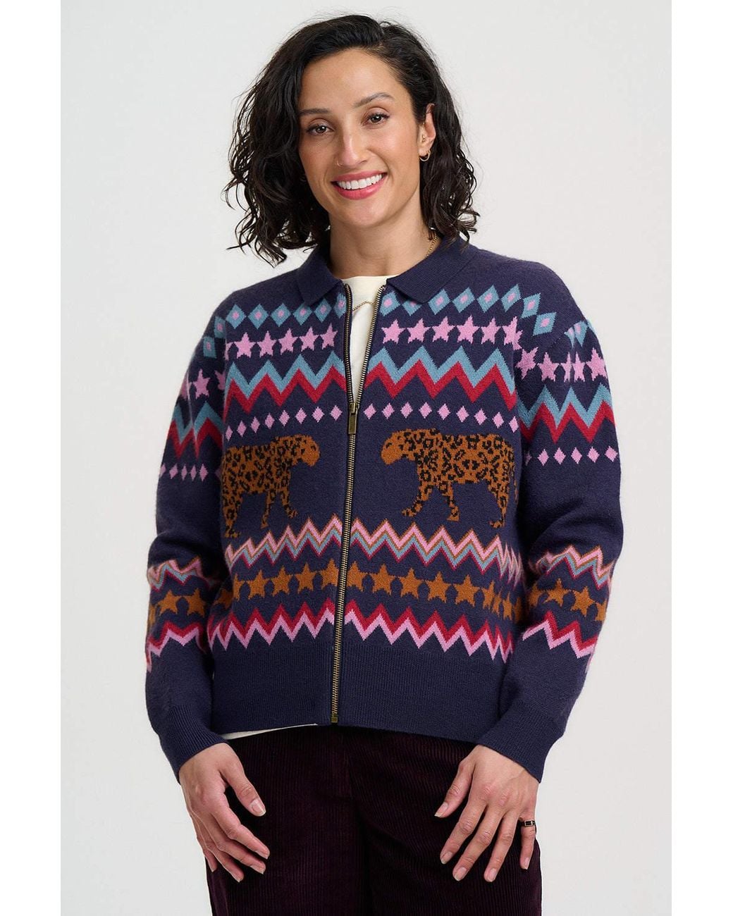 Sugarhill Blue Katlin Knitted Bomber Jacket Leopard