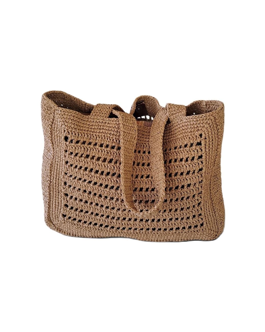 Springmoonatelier Brown Handmade Raffia Tote Bag – Stylish, Spacious Beach & Everyday Shoulder Bag