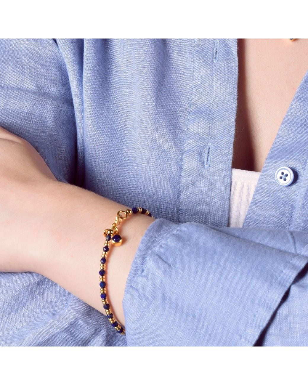 Nellou Jewellery Blue Linear September Birthstone Bracelet Lapis Sterling