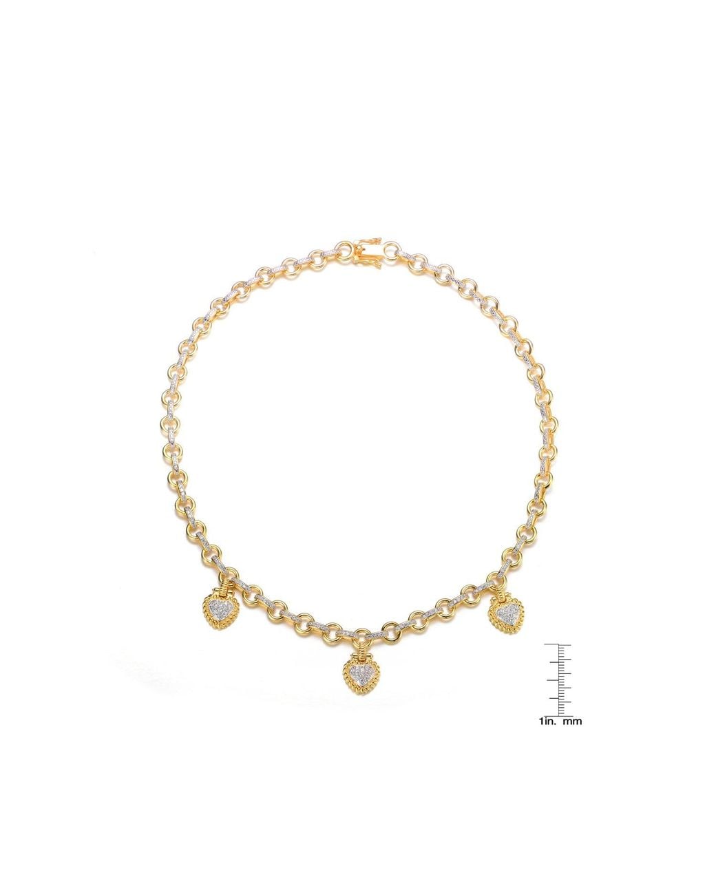 Genevive Jewelry Metallic Overlay Clear Cubic Zirconia Three Stone Necklace