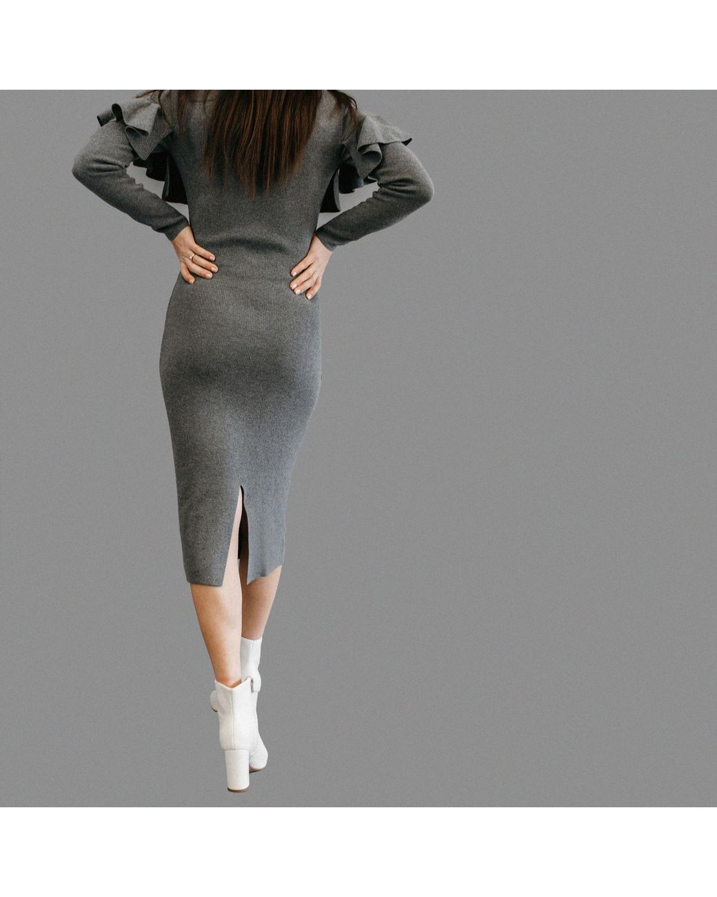 Zenzee Gray Cotton Jersey Ruffle Dress
