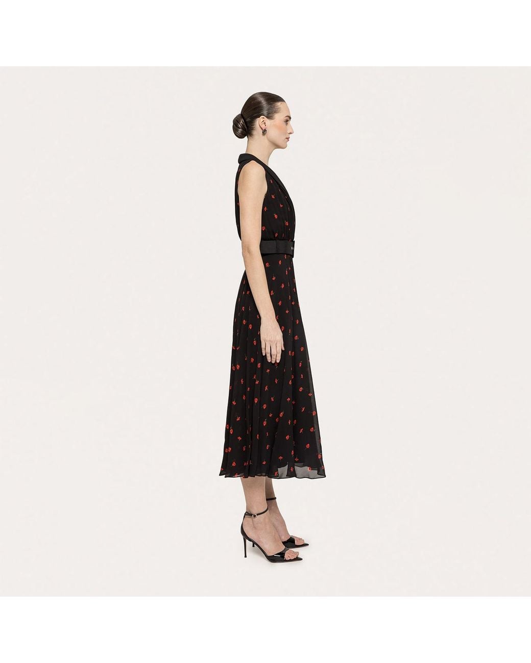 Nissa Black Belted Viscose A-Line Dress
