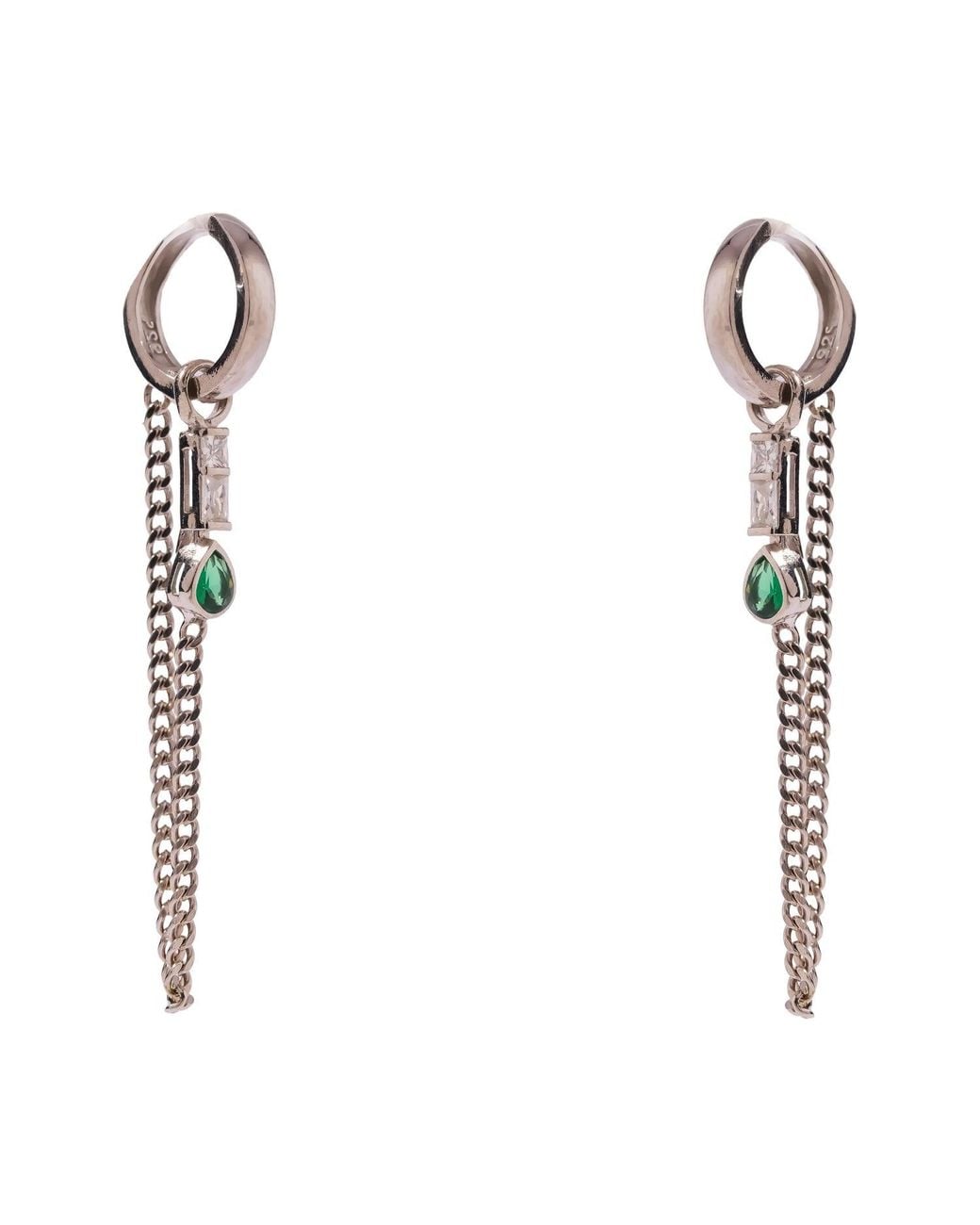Ebru Jewelry White Emerald Drop Chain Drape Sterling Huggie Earrings