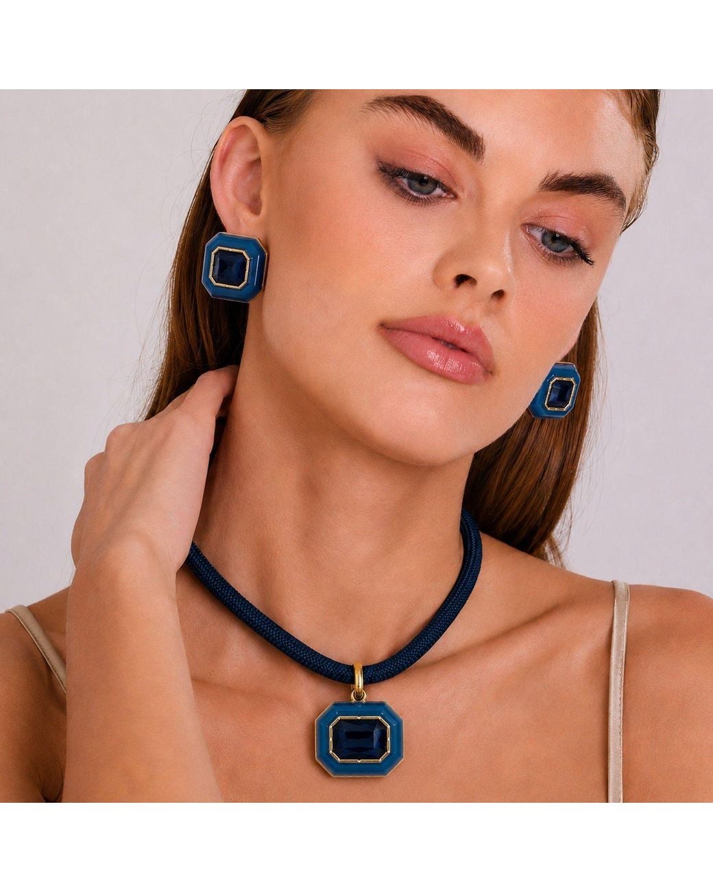 Michael Nash Jewelry Blue Lena Sapphire Resin And Sapphire Octagon Drop Necklace