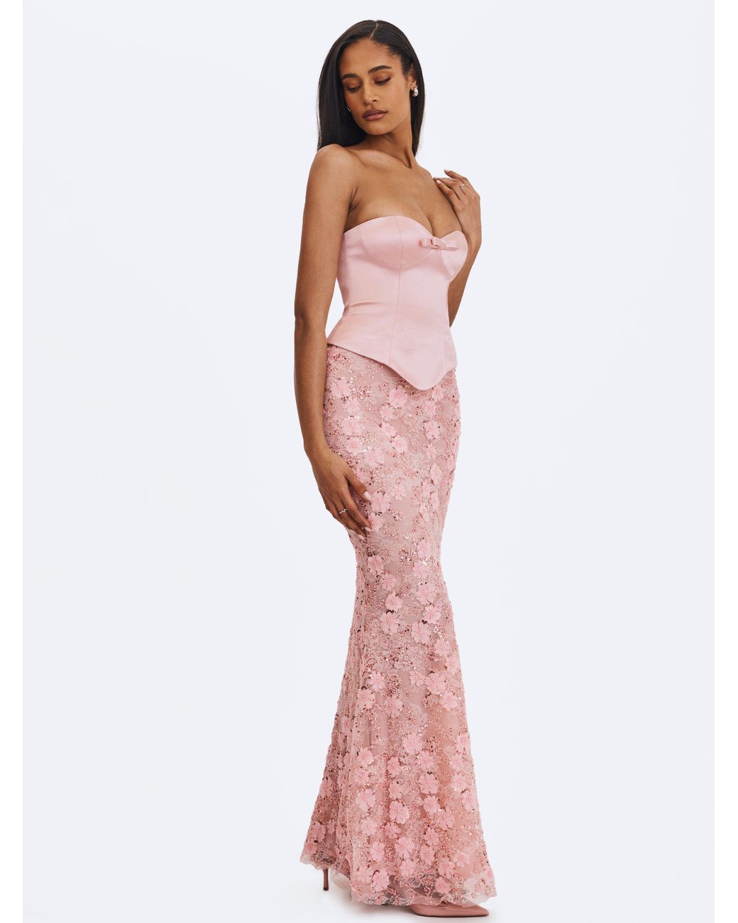 Miss Circle New York Purple Uliya Rosy Strapless Mermaid Peplum Maxi Dress