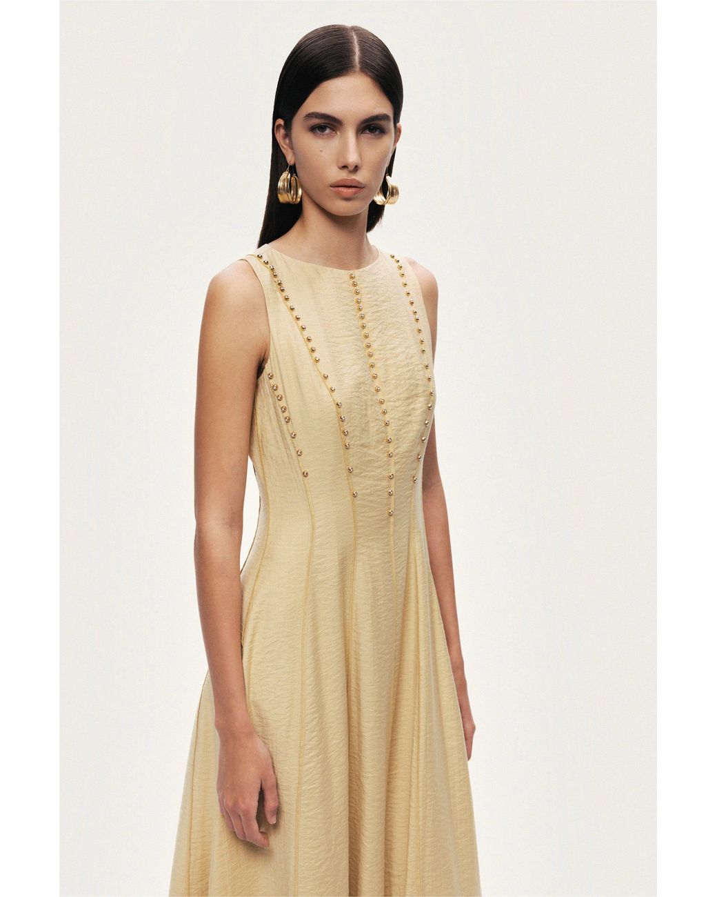 Nocturne Natural Sleeveless Textured Midi Dress
