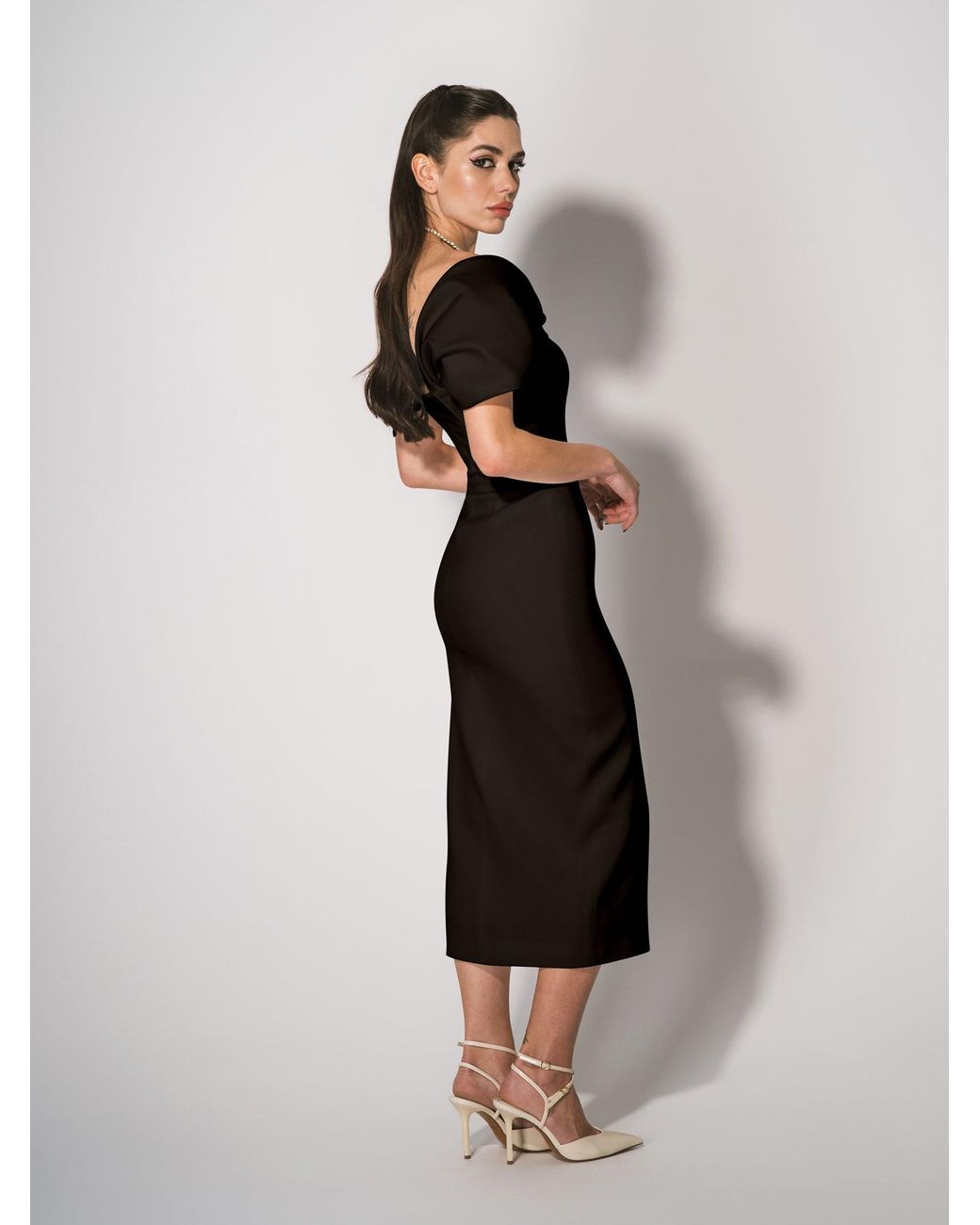 Tia Dorraine Black Mirage Crystal Ornament Midi Dress