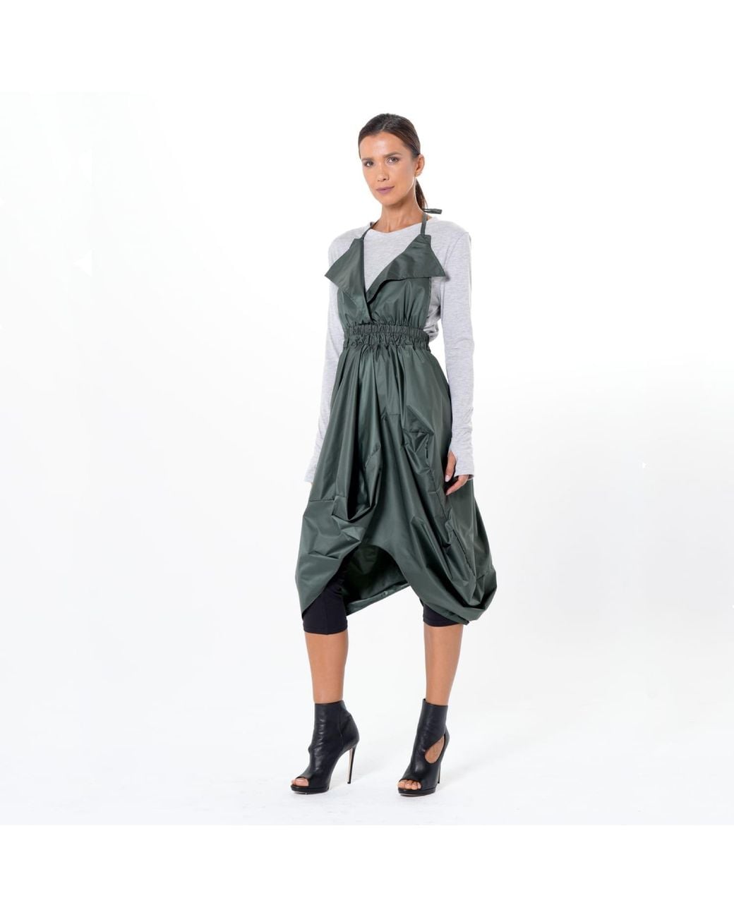 Metamorph Green Draped Balloon Pinafore Dress
