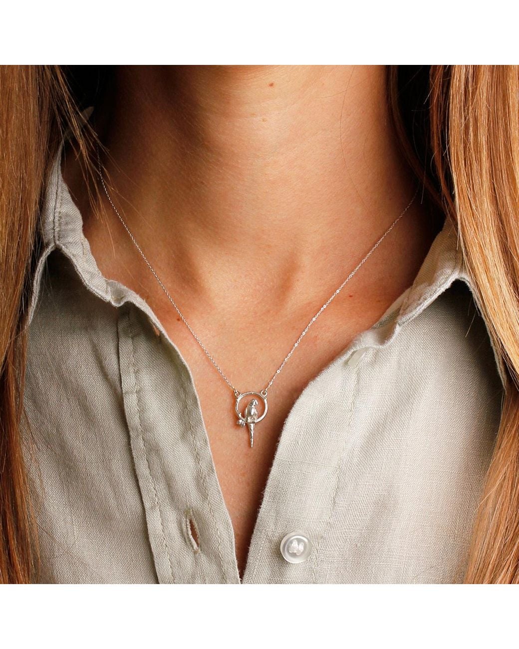 Lee Renee Metallic Parakeet Necklace – Small, Upright