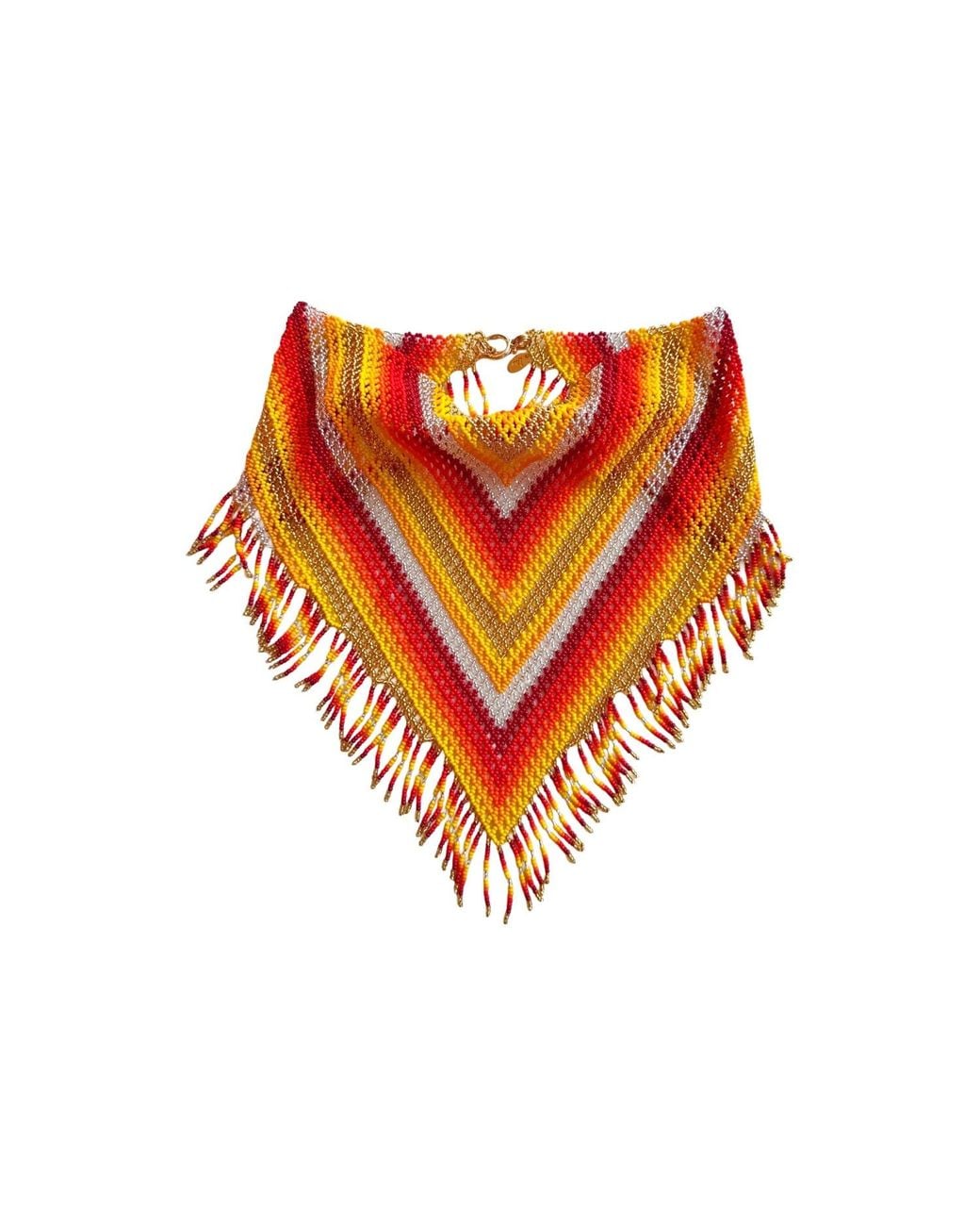 Iliana Arrazola Orange Scarf Fringe Necklace, And, Glass Beads, Beaded Jewelry