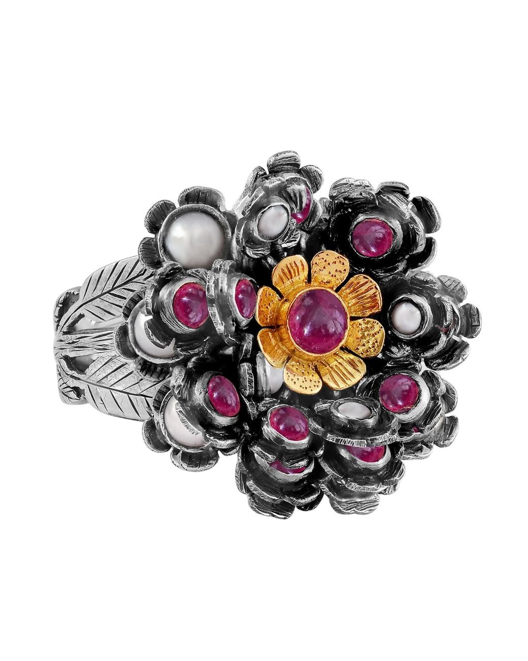 Emma Chapman Jewels Metallic Ruby Pearl Petal Ring
