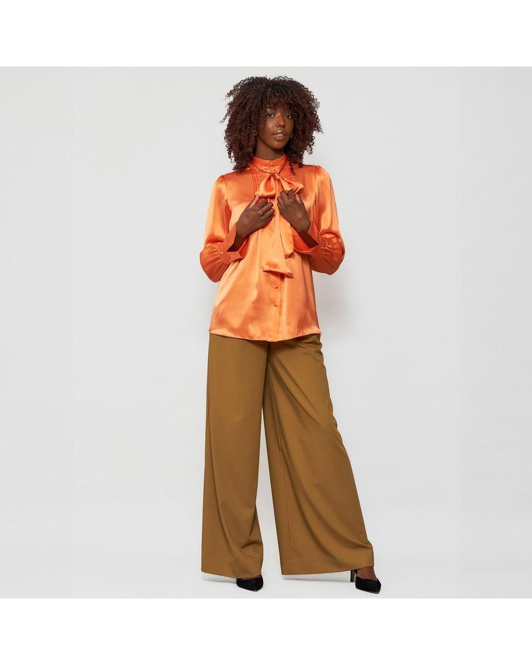 Solgo Atelier Blue Phaius Bow Tie Silk Charmeuse Blouse