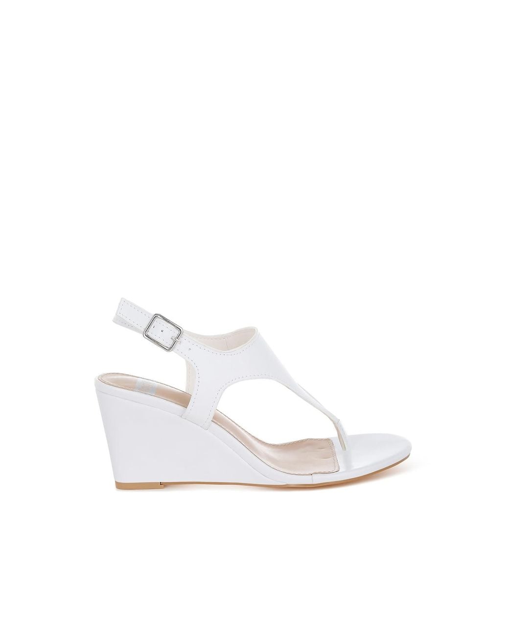 Rag & Co White Wami Real Leather Wedge Heel Sandals