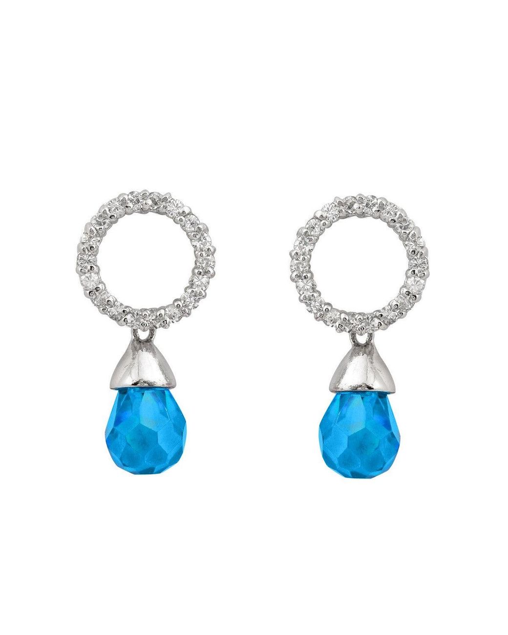 Genevive Jewelry Blue Sterling Topaz Cubic Zirconia Teardrop Earrings