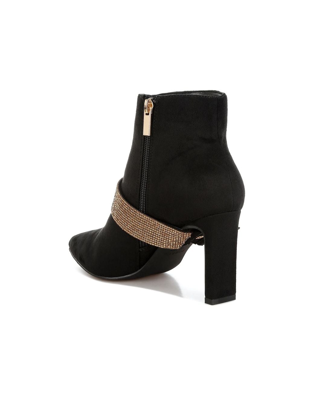 Rag & Co Black Asagao Diamante & Rhinestones Strap Boots