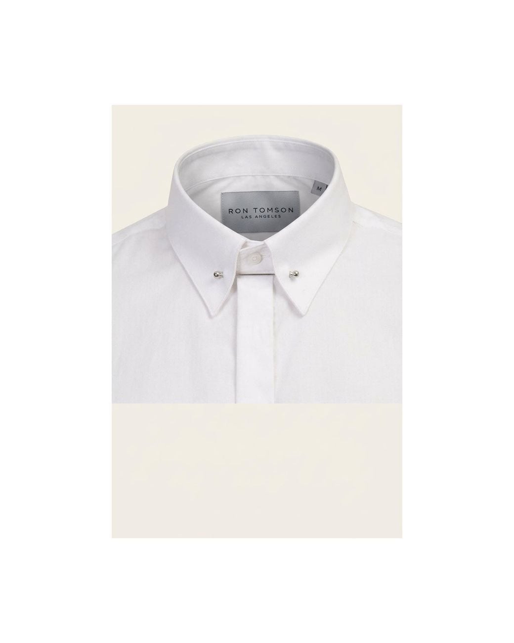 Ron Tomson White Collar Pin Hidden Placket Dress Shirt for men