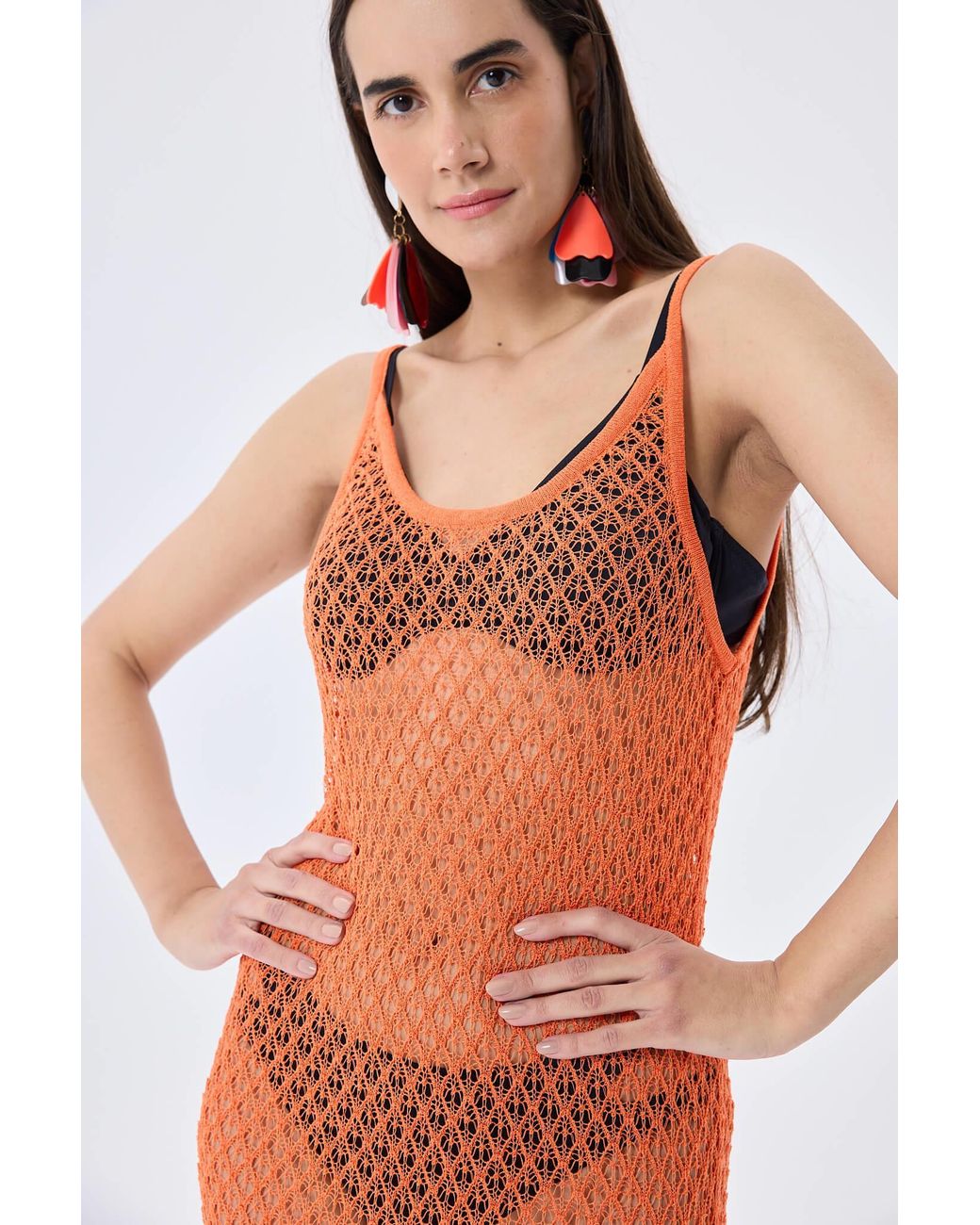 Peraluna Red Angel Openwork Strap Long Beach Dress