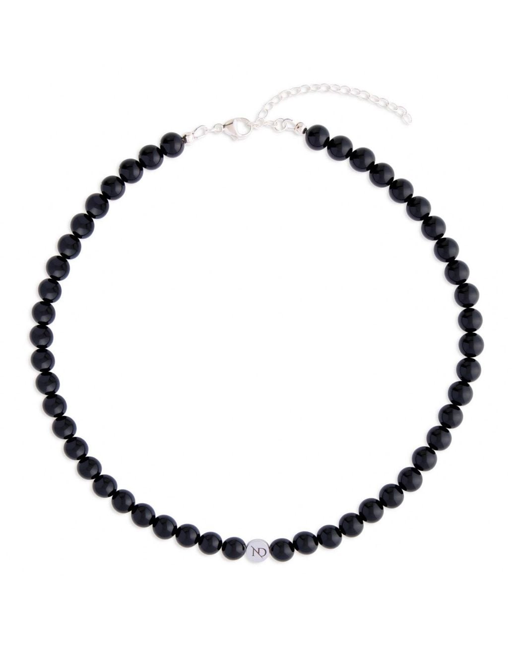 N'damus London Black Onyx Gemstone Necklace & Sterling Chain