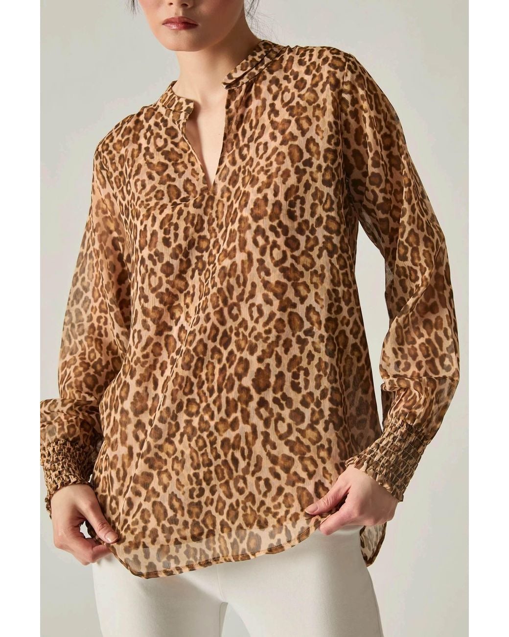 James Lakeland Natural Camel Leopard Print Blouse