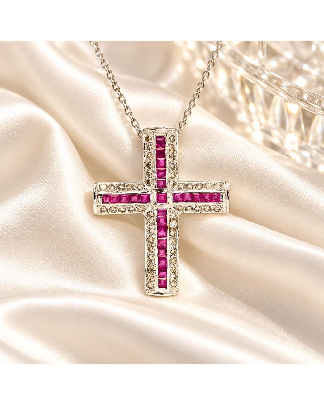 Artisan Pink 18K Ruby & Diamond Cross Pendant