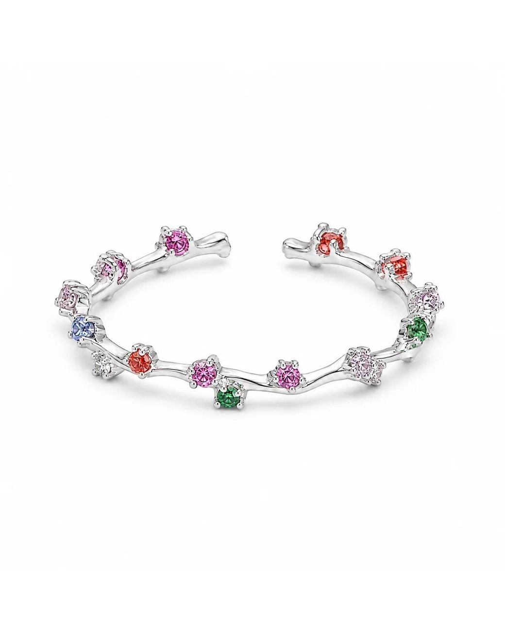 Angel Barocco Metallic Multicolour Zircon Vine Sterling Open Ring