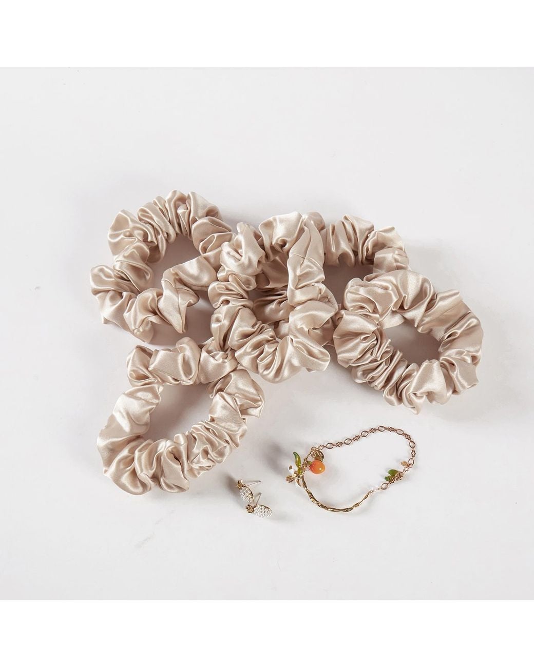 Soft Strokes Silk Metallic Neutrals Pure Mulberry Silk Regular Scrunchie Set Of Five