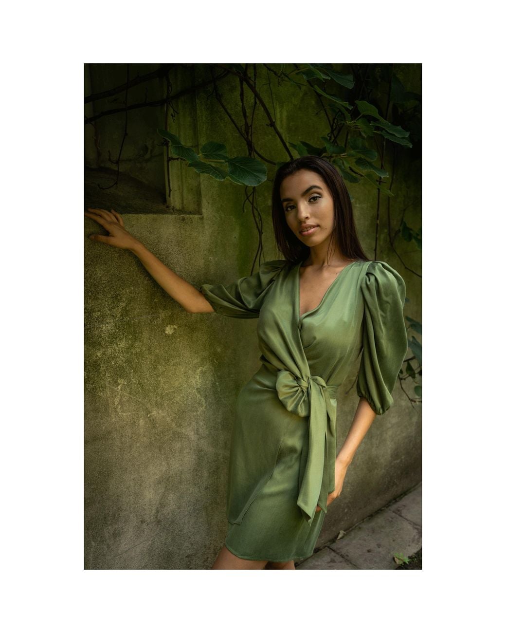 Femponiq Green Draped Vegan-Cupro Wrap Dress