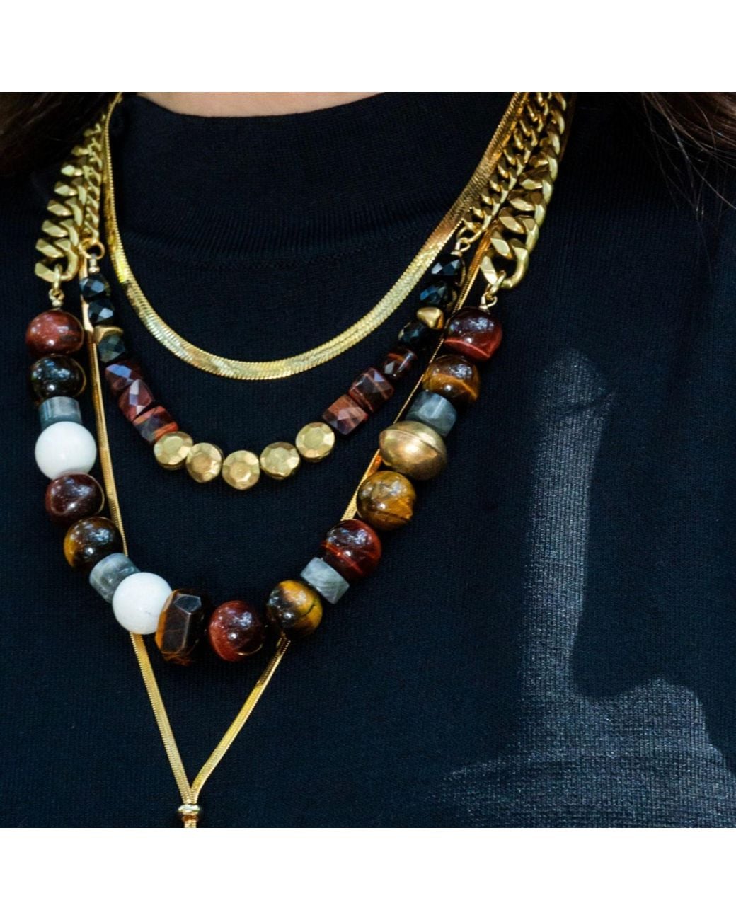 Rachel Nathan Metallic Tiger's Eye & Brass Sand Dollar Necklace