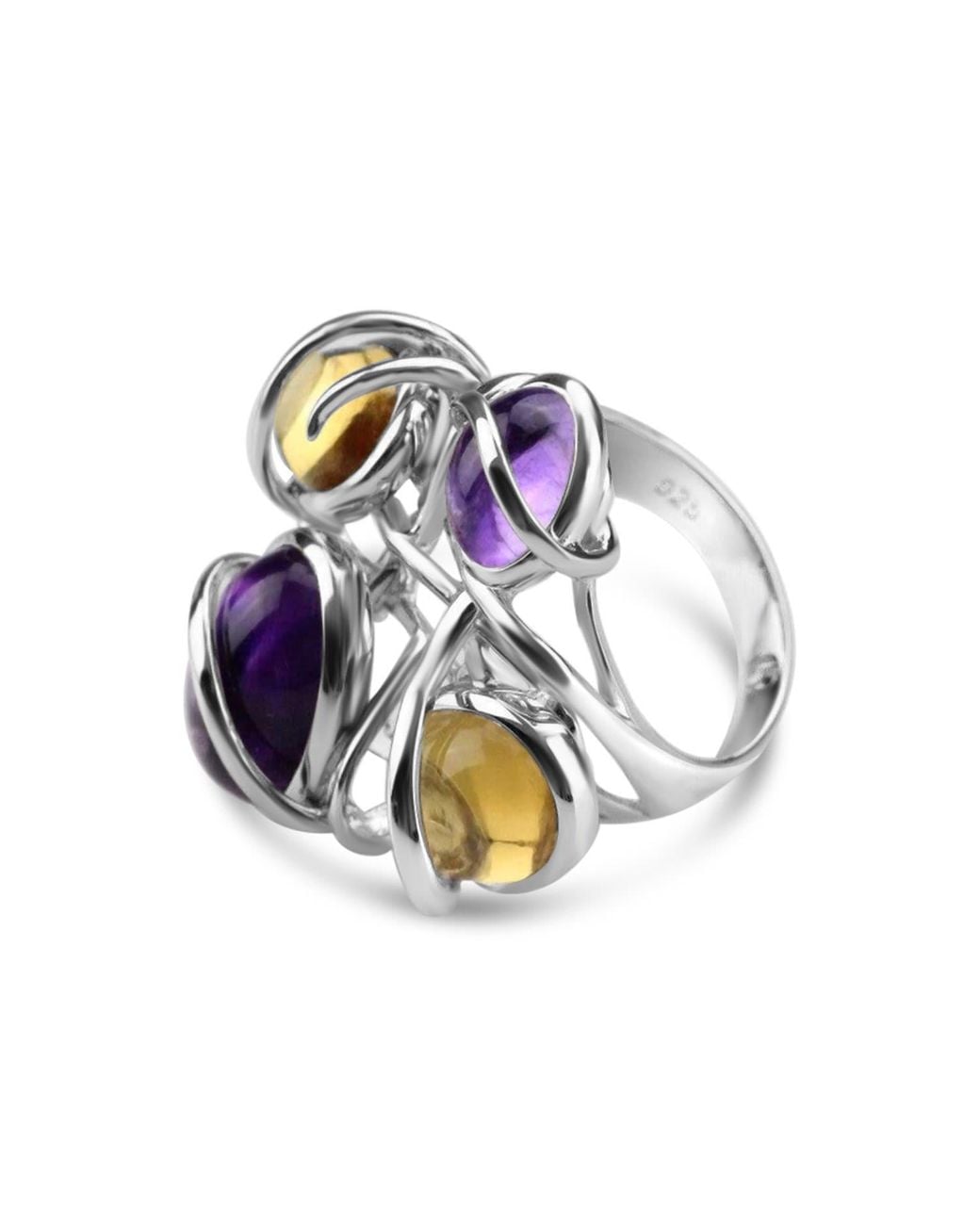 Bellus Domina Blue Plated Citrine And Amethyst Cocktail Ring