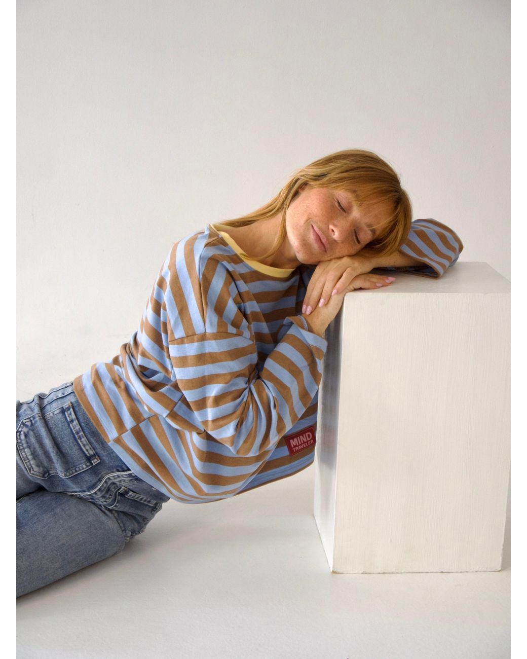 Mind Traveler Blue Striped Núria Long Sleeve Top With Contrast Neck