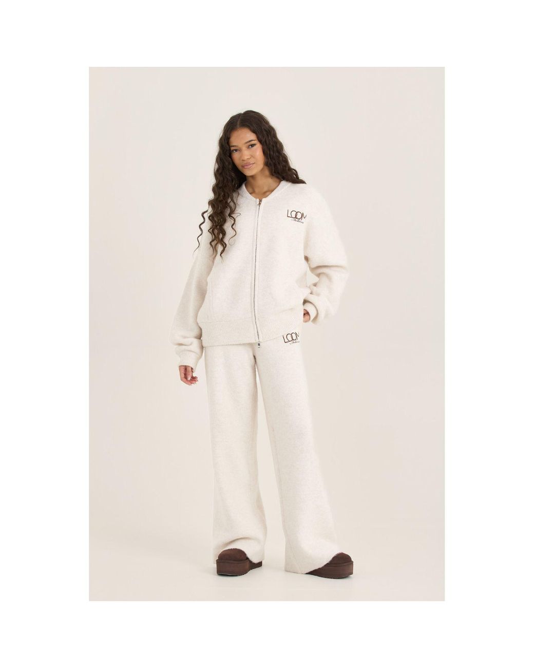 Loom Archives White Neutrals Loom Zip Through Knit